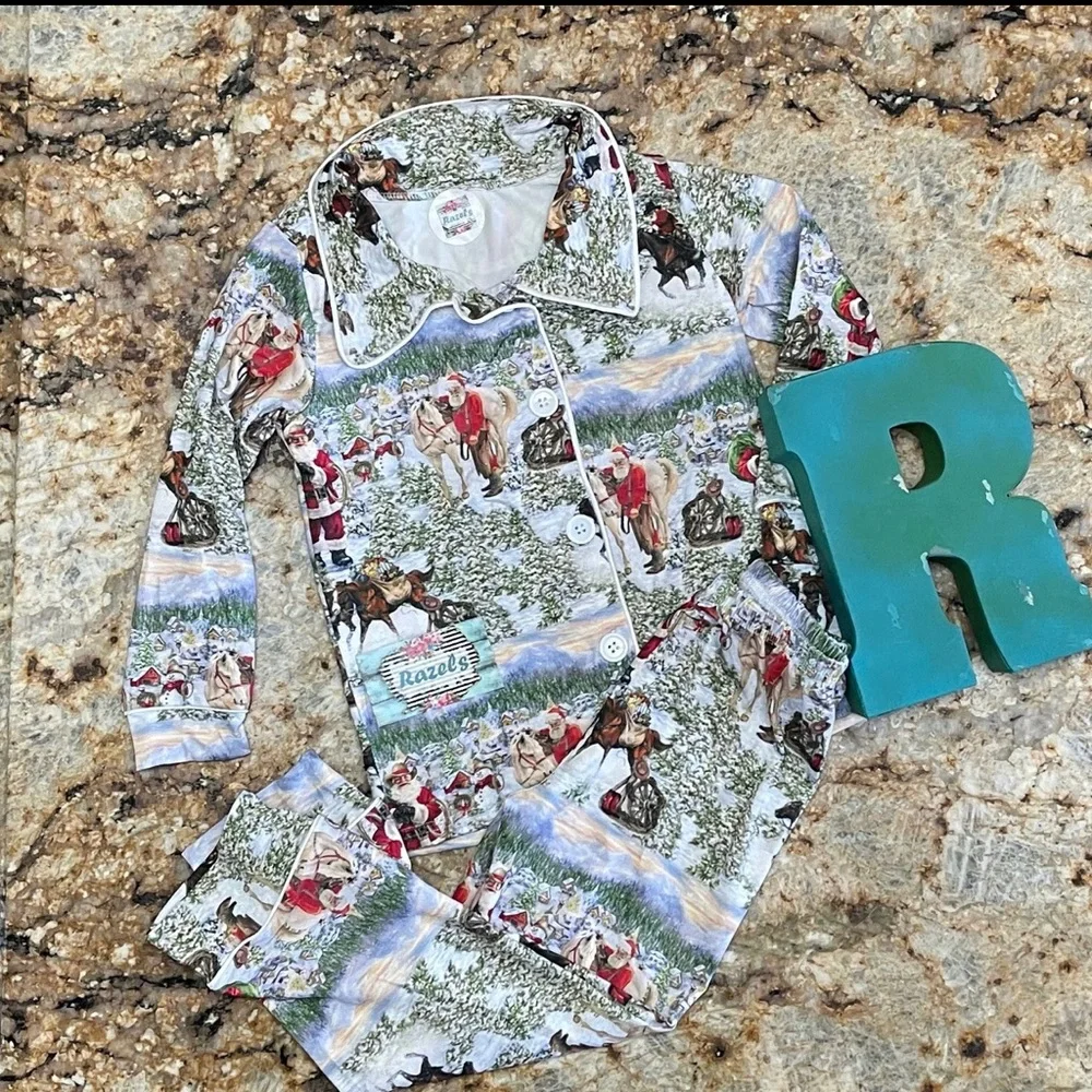 Family Cowboy Santa CHRISTMAS Pajamas / WESTERN Snowy Mountains Christmas Family - Picture 8 of 9